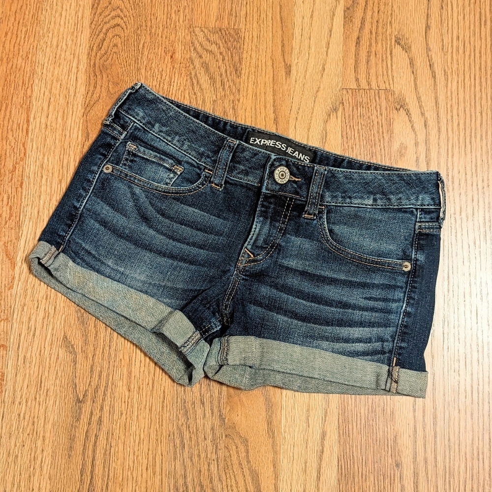 Express stretchy denim cuffed low-rise shorts